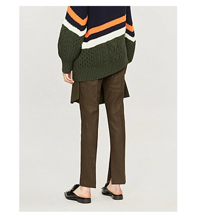 Shop Sacai Hybrid Mid-rise Straight-leg Wool-blend Trousers In Khaki