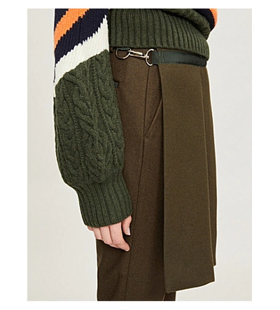 Shop Sacai Hybrid Mid-rise Straight-leg Wool-blend Trousers In Khaki