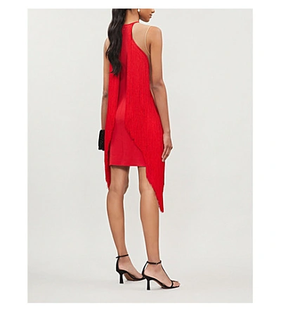 Shop Stella Mccartney Halterneck Fringed Crepe Mini Dress In Spark Red