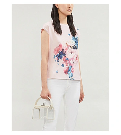 Shop Ted Baker Raspberry Ripple Floral-print Crepe And Jersey T-shirt In Lt-pink