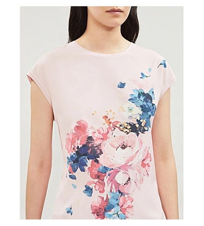 Shop Ted Baker Raspberry Ripple Floral-print Crepe And Jersey T-shirt In Lt-pink