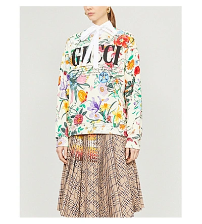 Shop Gucci Floral-print Cotton-jersey Sweatshirt In Ivory Multi