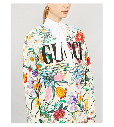 Shop Gucci Floral-print Cotton-jersey Sweatshirt In Ivory Multi