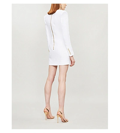 Shop Balmain Asymmetric Tweed Mini Dress In White