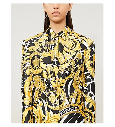 Shop Versace Baroque-print Silk Jacket In Gold Print