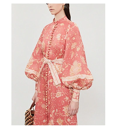 Shop Zimmermann Veneto Floral-print Linen Dress In Red Paisley