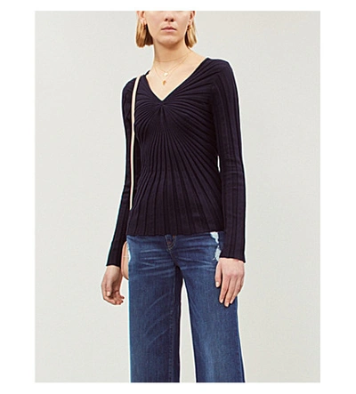 Shop Sandro Ribbed Stretch-knit Jumper In Pink