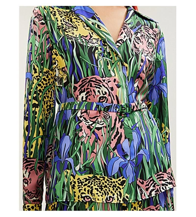 Shop Gucci Feline Garden-print Silk-satin Shirt In Multi