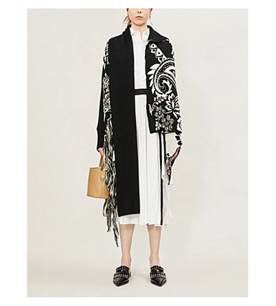 Shop Sacai Patterned Asymmetric Wool-blend Cardigan In Black