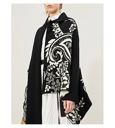 Shop Sacai Patterned Asymmetric Wool-blend Cardigan In Black