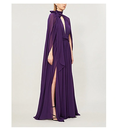 Shop Dundas Silk-crepe Gown And Cape In Purple
