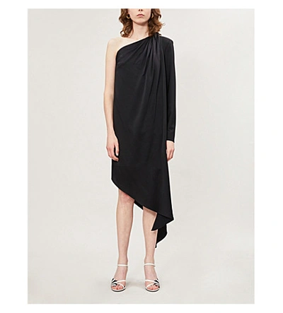 Shop Monse Asymmetric One Shoulder Wool-blend Dress In Black