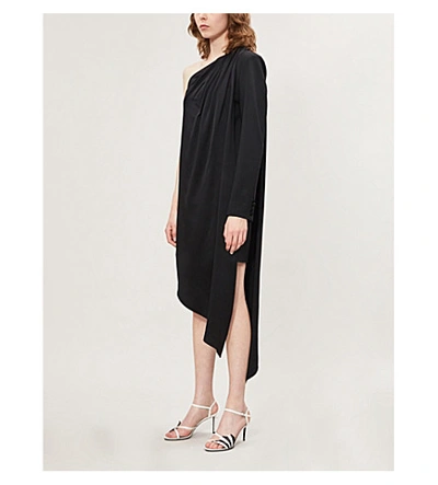 Shop Monse Asymmetric One Shoulder Wool-blend Dress In Black