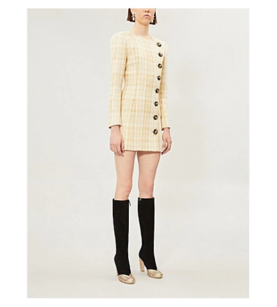 Shop Alessandra Rich Buttoned Checked Wool-blend Tweed Mini Dress In Beige
