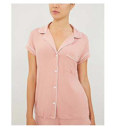 Shop Eberjey Gisele Jersey Pyjama Set In Black/sorbet Pink