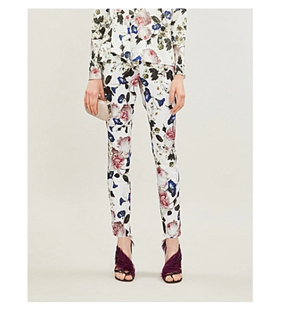 Shop Erdem Sidney Mid-rise Floral-print Stretch-cotton Skinny Trousers In White Print