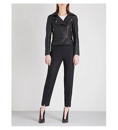 Shop Ted Baker Minimal Leather Biker Jacket In Black