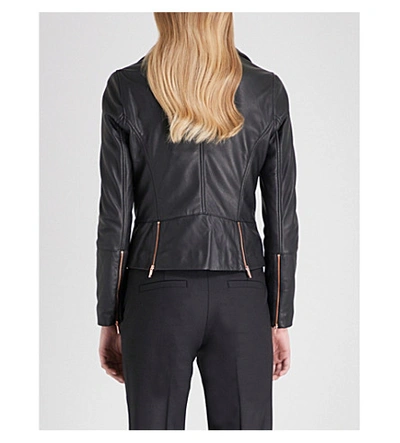 Shop Ted Baker Minimal Leather Biker Jacket In Black