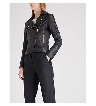 Shop Ted Baker Minimal Leather Biker Jacket In Black