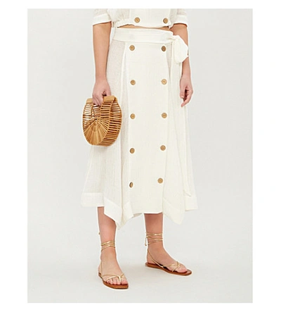 Shop Lisa Marie Fernandez Diana Linen-blend Midi Skirt In White Gauze