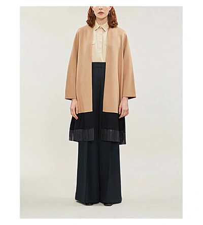 Shop Max Mara Panetto Tassle-fringe Wool-blend Coat In Camel