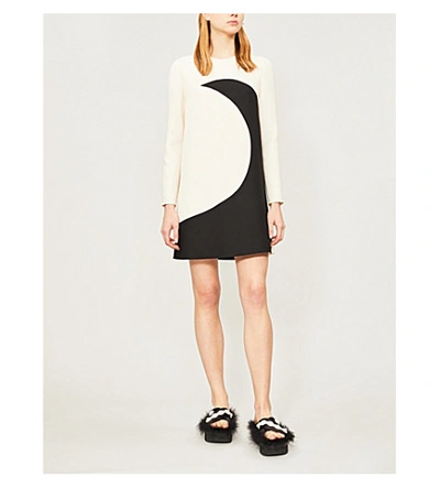 Shop Valentino Moon Wool And Silk-blend Shift Dress In Ivory Black