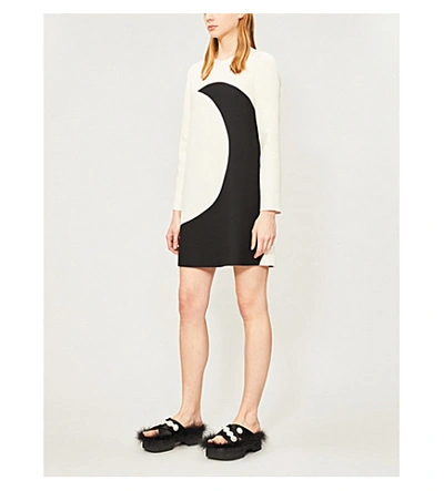 Shop Valentino Moon Wool And Silk-blend Shift Dress In Ivory Black