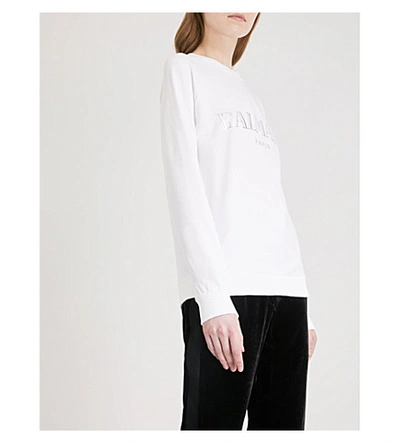 Shop Balmain Logo-print Cotton-jersey Sweatshirt In Blanc