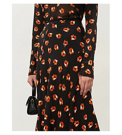 Shop Diane Von Furstenberg Debra Floral-print Stretch-silk Midi Skirt In Polka Dot Flwr