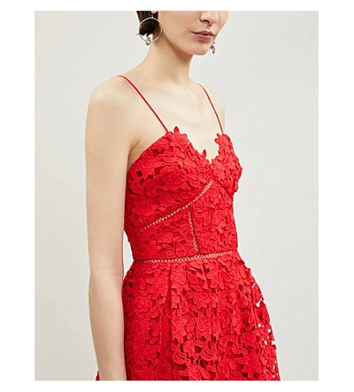 Shop Self-portrait Mini Azaelea Guipure Lace Dress In Bright Red