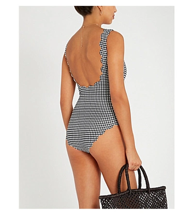 Shop Marysia Palm Springs Tie-front Swimsuit In Midi Black Gingham