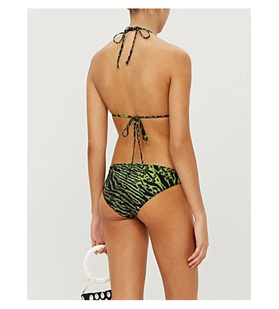 Shop Ganni Tiger-print Triangle Bikini Top In Lime Tiger