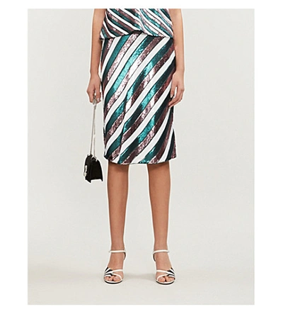 Shop Diane Von Furstenberg Striped Sequinned High-rise Skirt In Flag Stripe Dark Forest