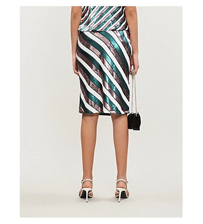 Shop Diane Von Furstenberg Striped Sequinned High-rise Skirt In Flag Stripe Dark Forest