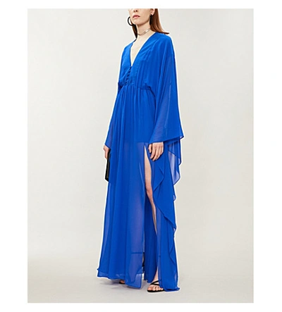 Shop Dundas Gathered Silk Dress In Blue