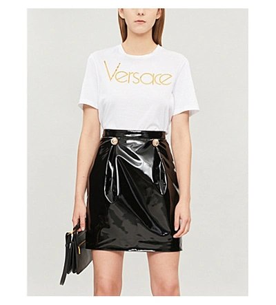 Shop Versace Logo-print Cotton-jersey T-shirt In White Gold