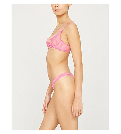 Shop Agent Provocateur Hinda Lace Thong In Fuchsia
