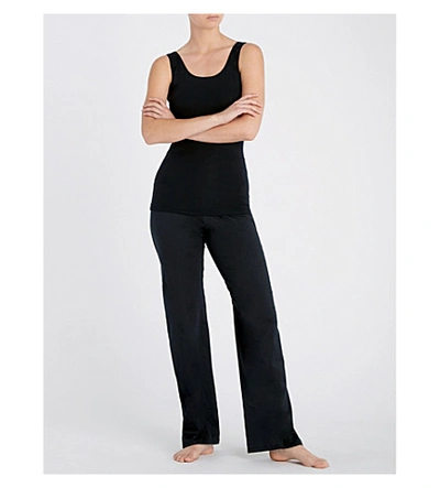 Shop Hanro Deluxe Cotton-jersey Pyjama Bottoms In Black