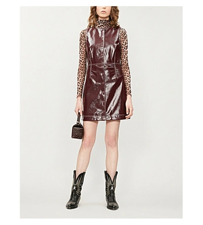 Shop Ganni Sleeveless Button-down Faux-patent Dress In Port Royale