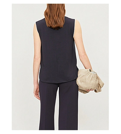 Shop Max Mara Orel Ruched Silk Top In Navy