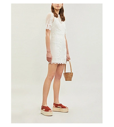Shop Maje Revanata Short-sleeved Cotton-blend Sheer Lace Mini Dress In White
