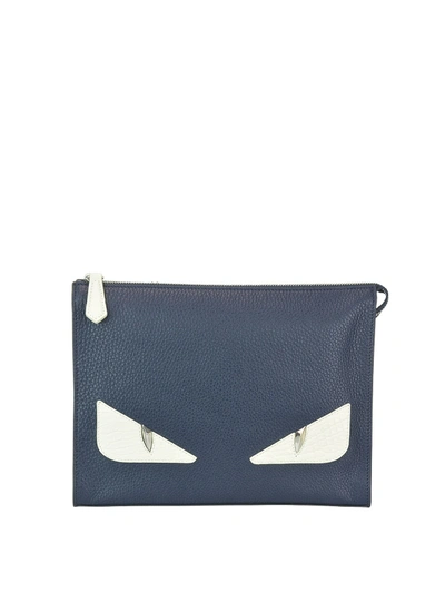 Shop Fendi Bag Bugs Hammered Leather Pouch In Blue