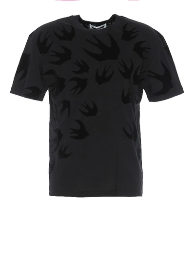 Shop Mcq By Alexander Mcqueen Flock Swallow Print T-shirt In Black