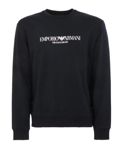 Shop Emporio Armani Printed Logo Cotton Sweatshirt In Blue