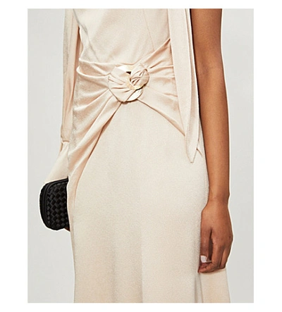 Shop Peter Pilotto One-shoulder Knotted Satin Midi Dress In Cream