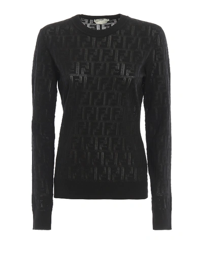 Shop Fendi Black Embossed Ff Motif Sweater