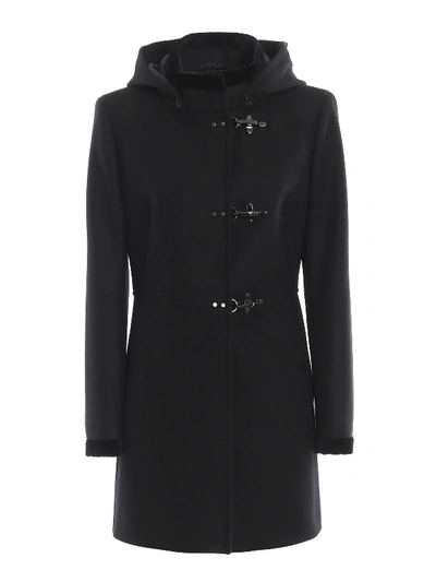 Shop Fay Virginia Three-hook Black Hooded Coat