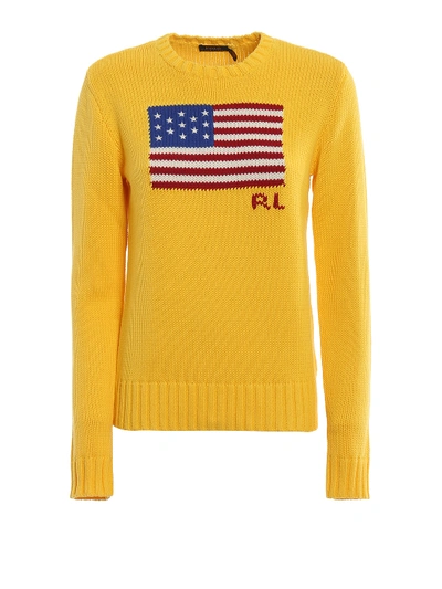 Shop Polo Ralph Lauren Jacquard Us Flag Sweater In Yellow