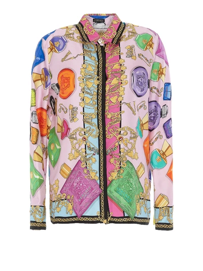 Shop Versace Blonde Print Silk Shirt In Multicolour