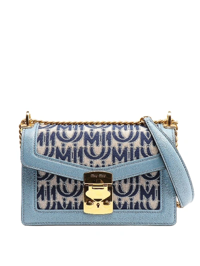 Shop Miu Miu Confidential Jacquard Cross Body Bag In Light Blue